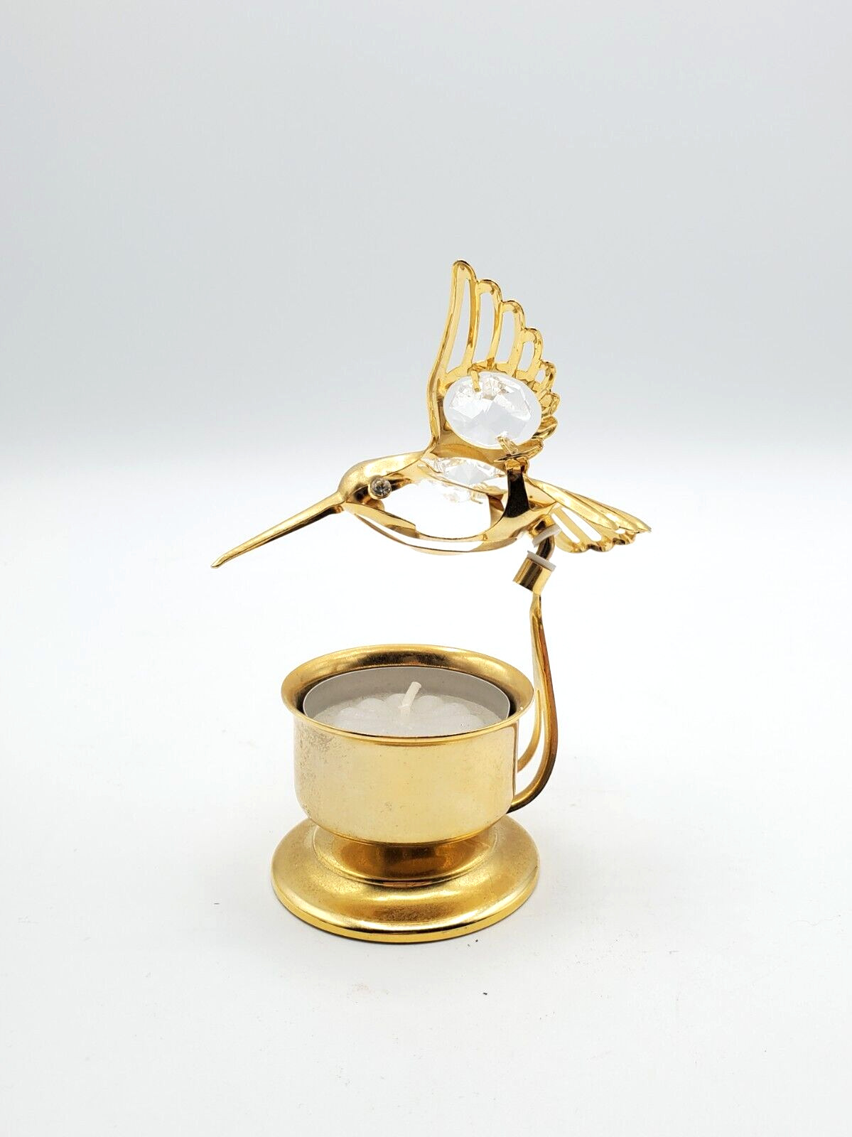 24 kt Gold Plated Austrian Crystal Millennium Hummingbird Tealight Candle Holder
