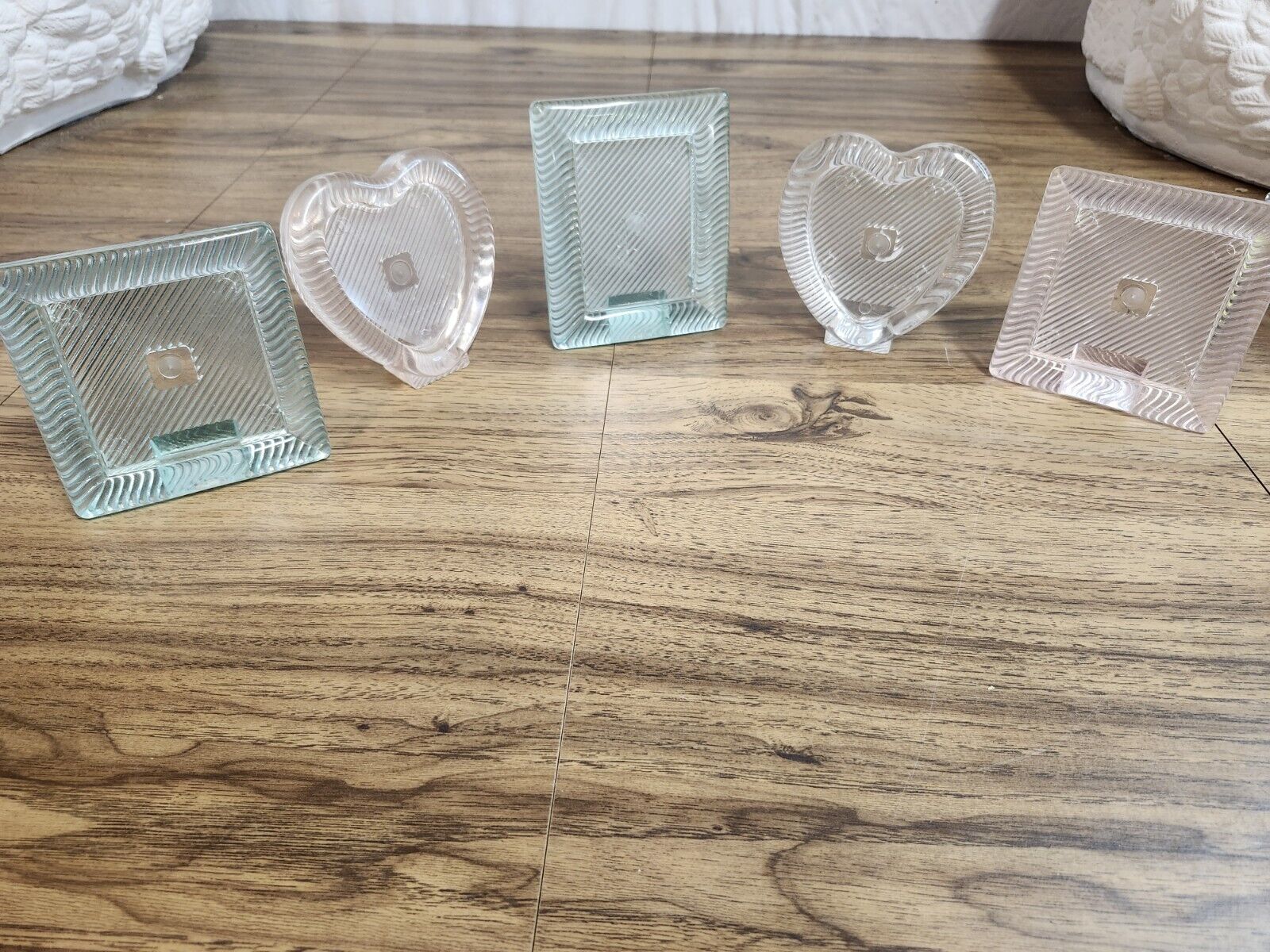 Lot Of 5 Vintage Acryllic Ribbed Picture Frames Hearts Clear Green Pale Pink...
