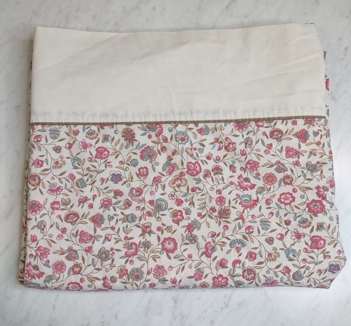 Vintage Springmaid Wondercale Queen Flat Sheet Pink Blue Colonial Floral