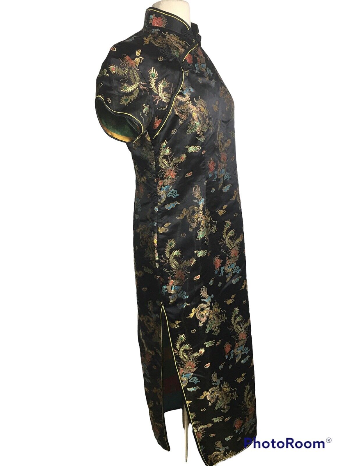 Uahoug Mei Asian Black Geisha Print Kimono Robe Dress Traditional  CL