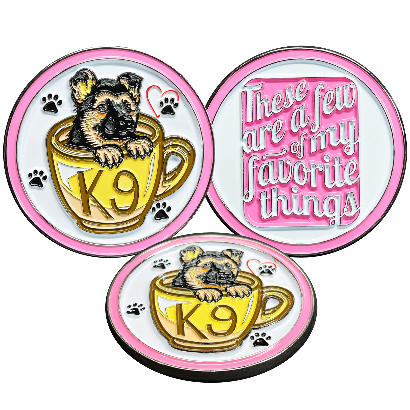 BL14-004 Cute PINK K9 Puppy in coffee mug canine challenge coin police service d