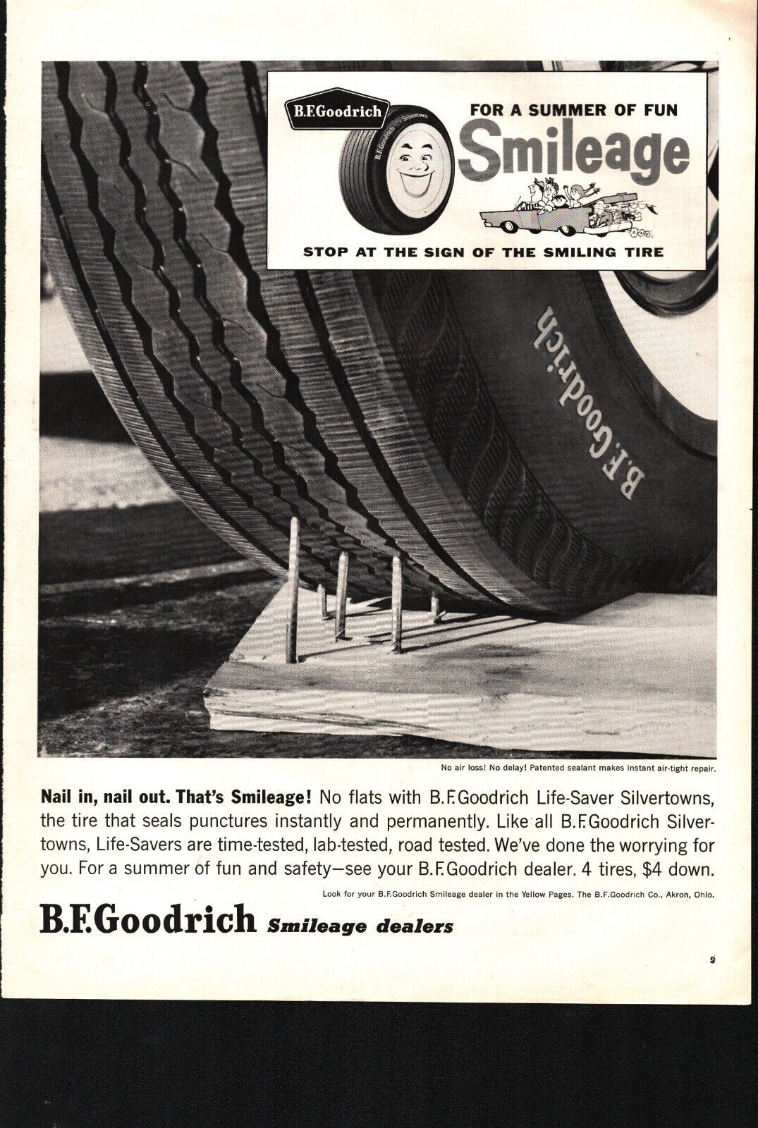 Original 1959 B.F. Goodrich Smileage Tire Magazine Ad  nostalgic b5