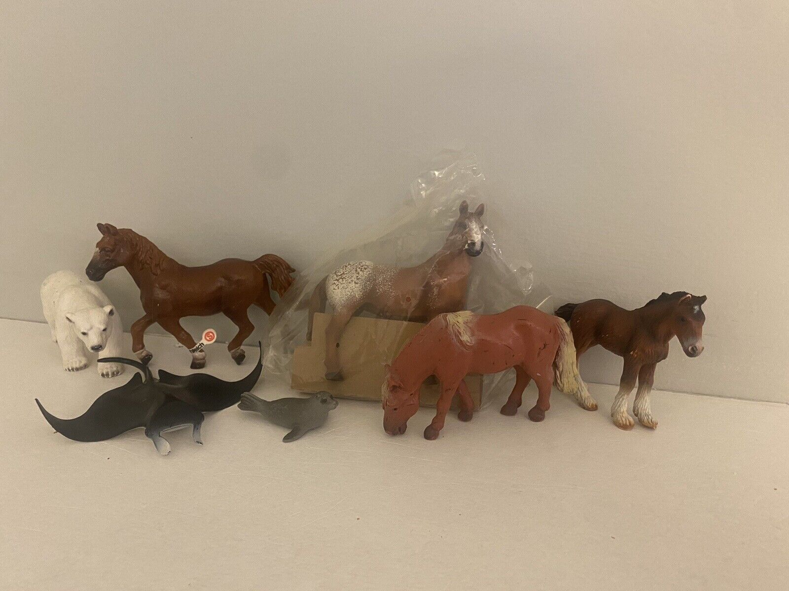 Lot of 7 Retired Schleich Animals incl. 4 Horses, Polar Bear, Seal, & Manta Ray