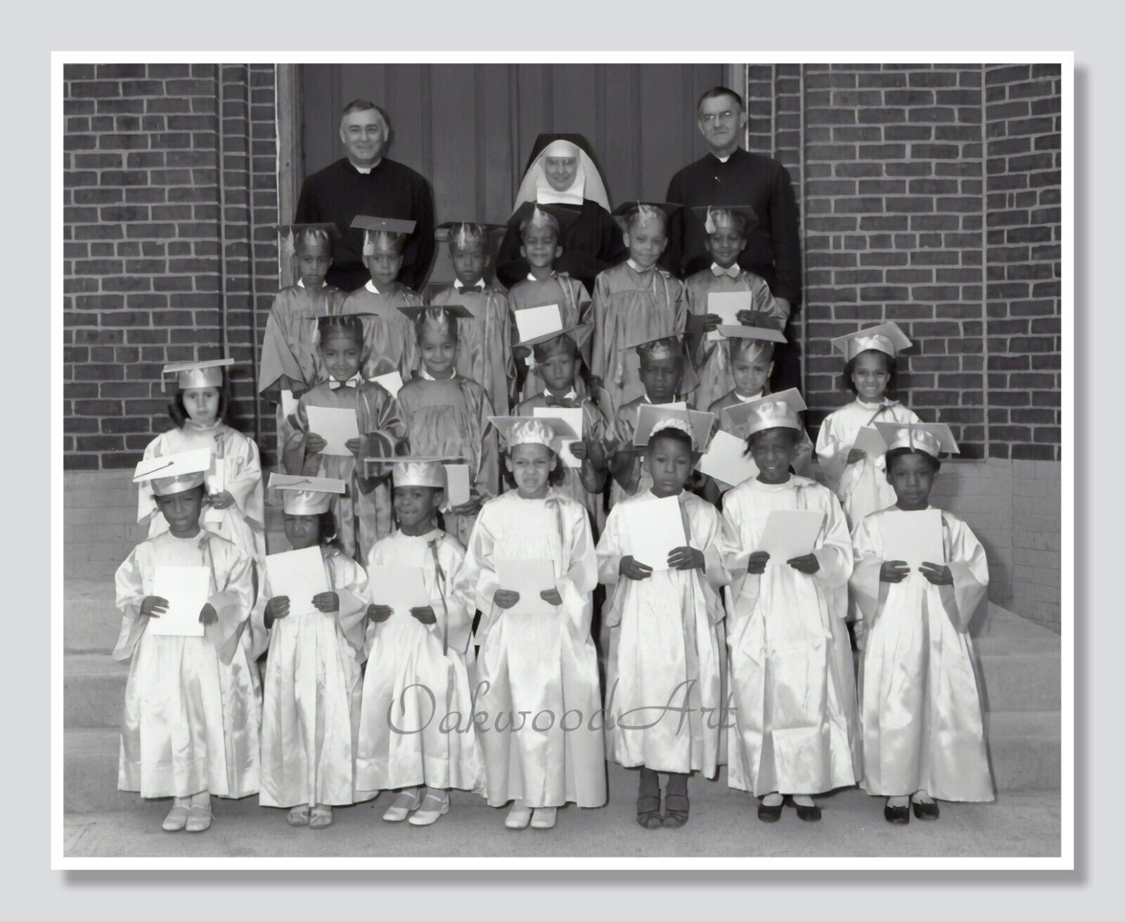 Catholic School Graduation c1950s, Black Children, Vintage Photo Reprint