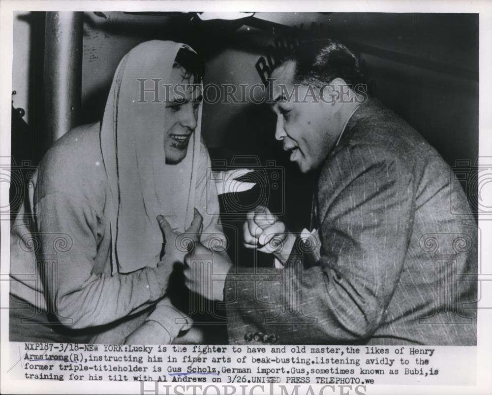 1954 Press Photo Boxer Henry Armstrong & German Gus Scholz at NYC - nes34657
