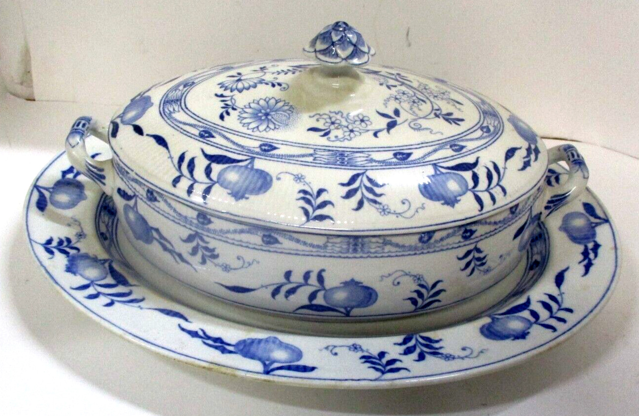 Antique Dresden Furnivals Soup Vegetable Tureen with Underplate