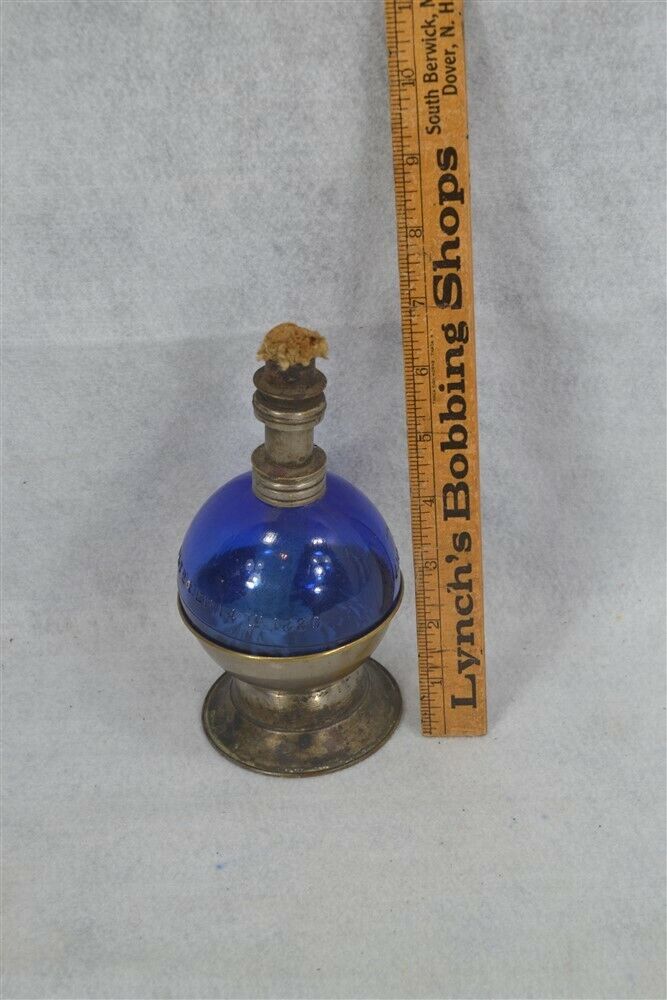 lantern lamp old period oil cobalt blue chrome stand pat 1880/1893 antique