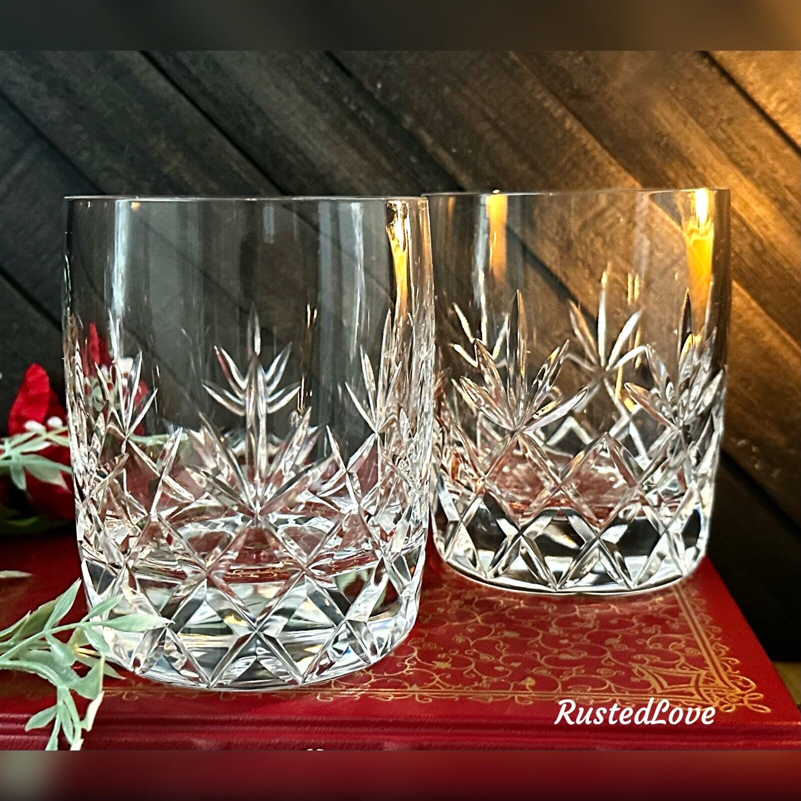 Lenox Charleston Vintage Double Old Fashioned Barware Glasses Pair *