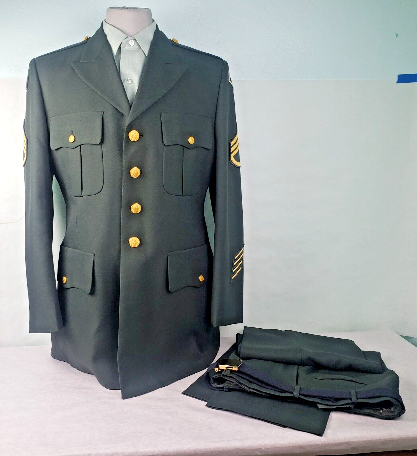 Vintage US Army Military Green Dress Uniform Jacket 42L Pants 34R Shirt 16x33