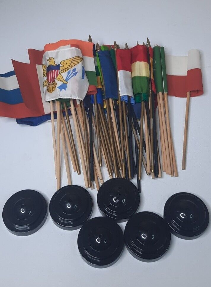 Vintage Desk Top Mini Flags From Various Countries