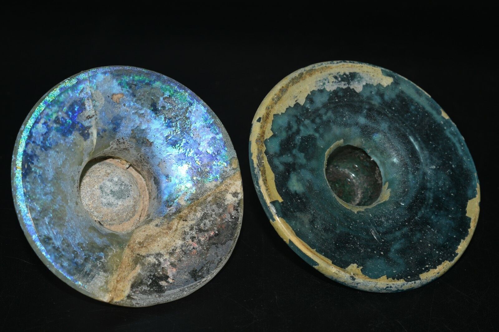 2 Genuine Ancient Roman Glass Medicine Cosmetic Glass Pot with Iridescent Patina