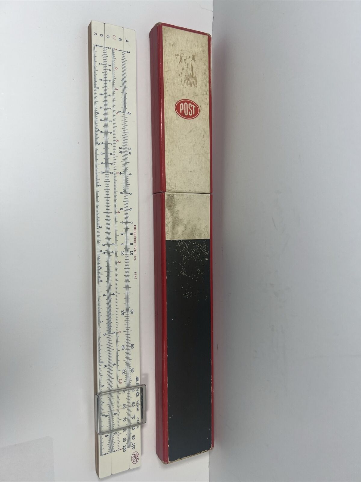 Vintage Frederick Post Co. 1447 Bamboo Slide Rule w/ Case Hemmi Japan