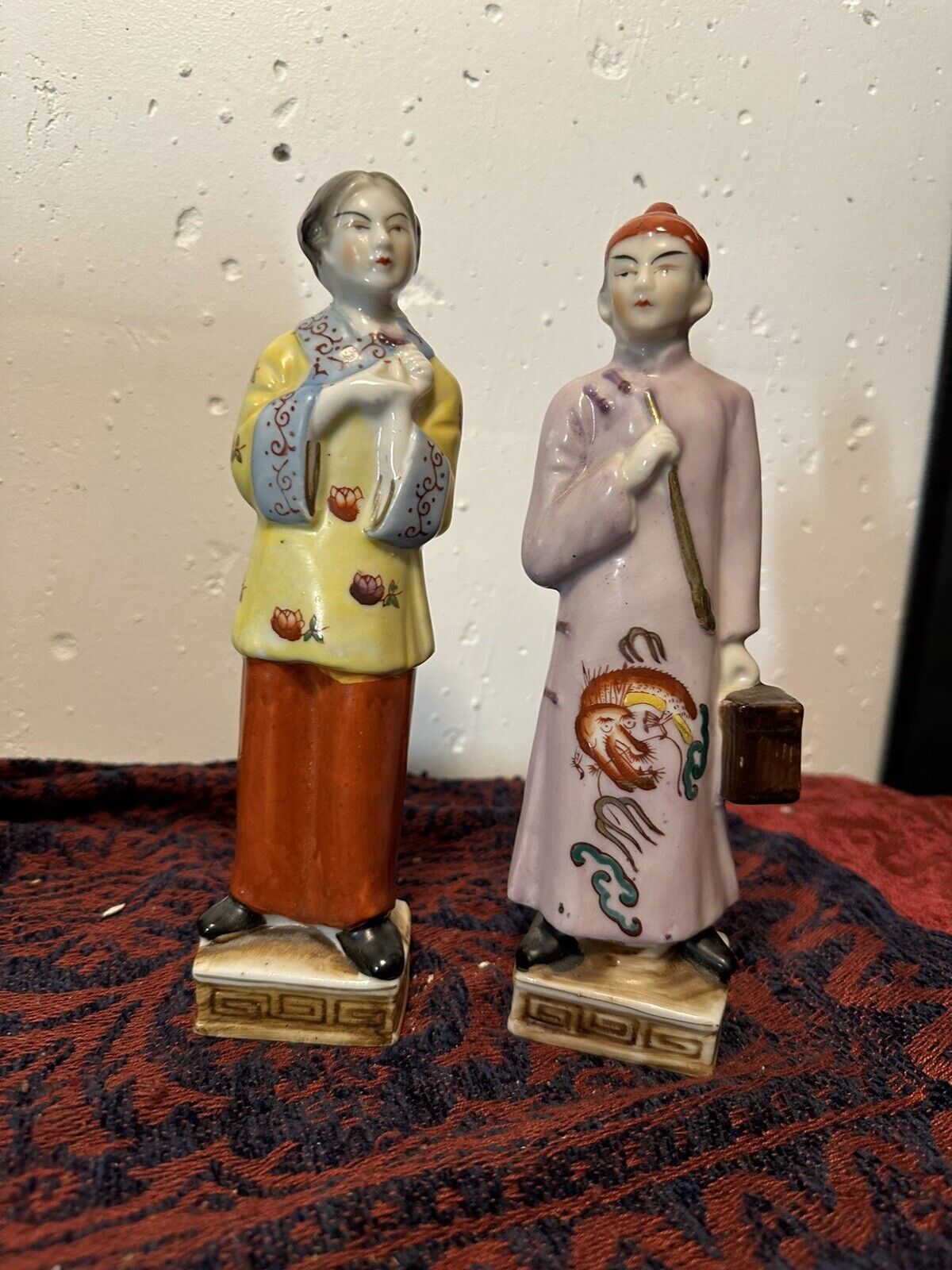 Vtg 1940s Porcelain Figurine Asian Set Occupied Japan 8 3/8” Antq Figure