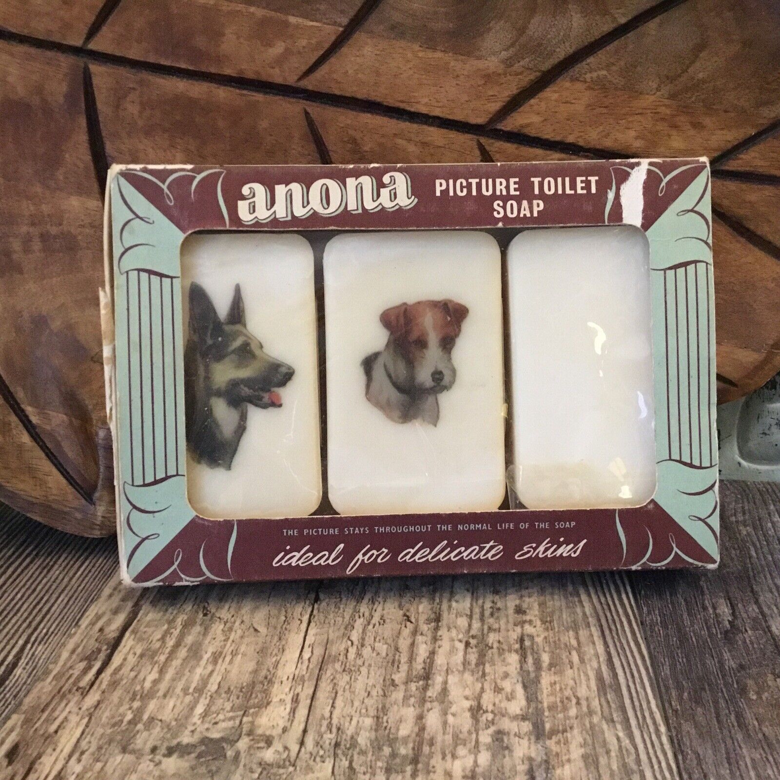 Vintage anona Dogs Picture Toilet Soap Bars By British Legion Industries RARE