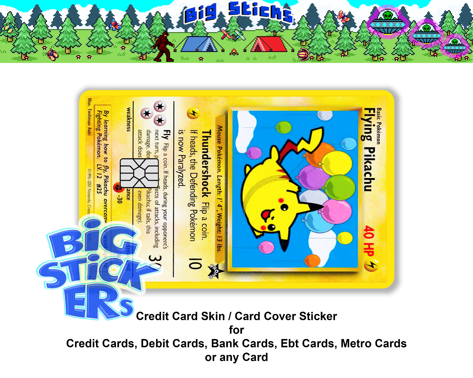 Credit Card Skin Cover SMART Sticker Flying Pikachu Pokémon Card Decal