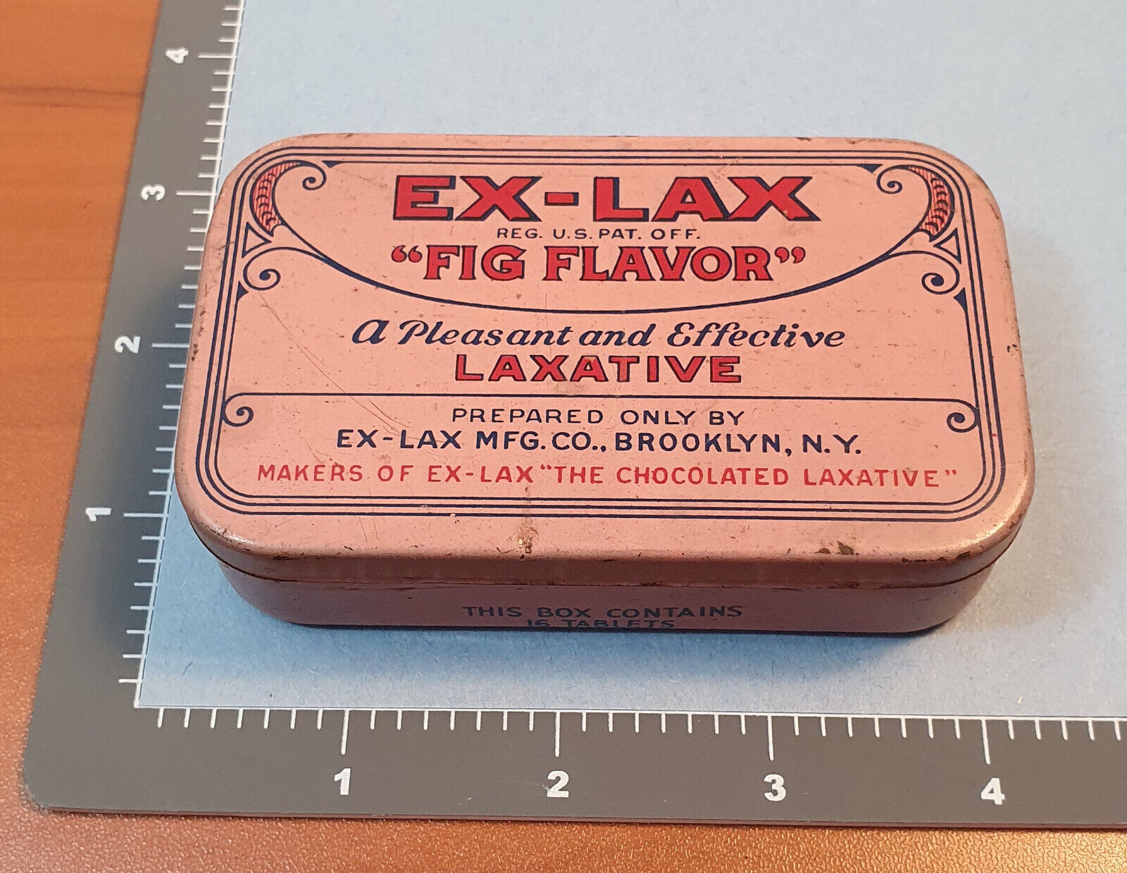 Antique 1900s Ex-Lax Fig flavor Laxative Pink advertising Brooklyn TIN NL730