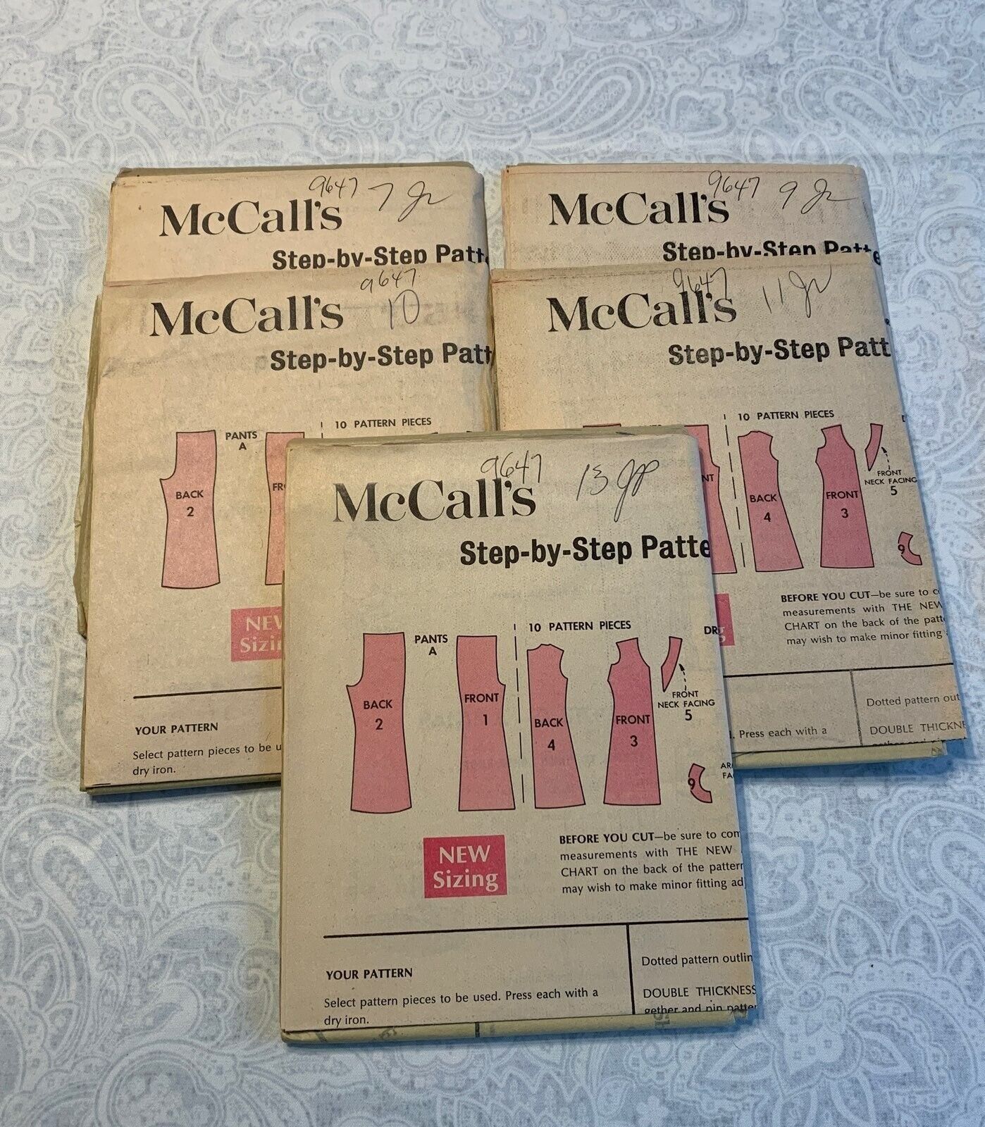 Vintage McCall's Pattern BUNDLE Set 9647 (5)