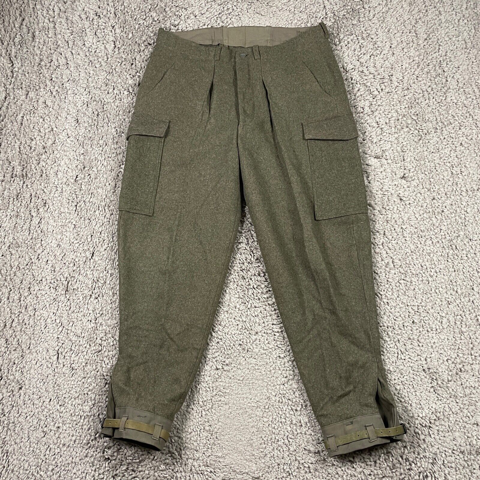 Vintage Swedish WWII WW2 Wool Military Pants Men Green Triple Crown 1940s 37x30