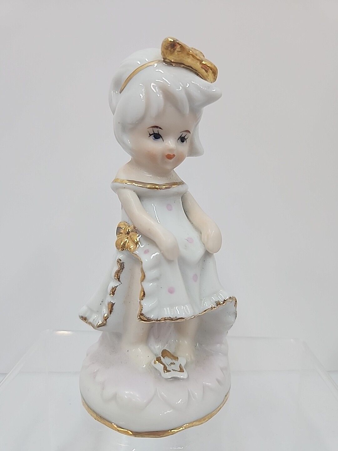 Vintage Capodimonte Girl Figurine-Fine Porcelain-White/Gold Dress-Italy