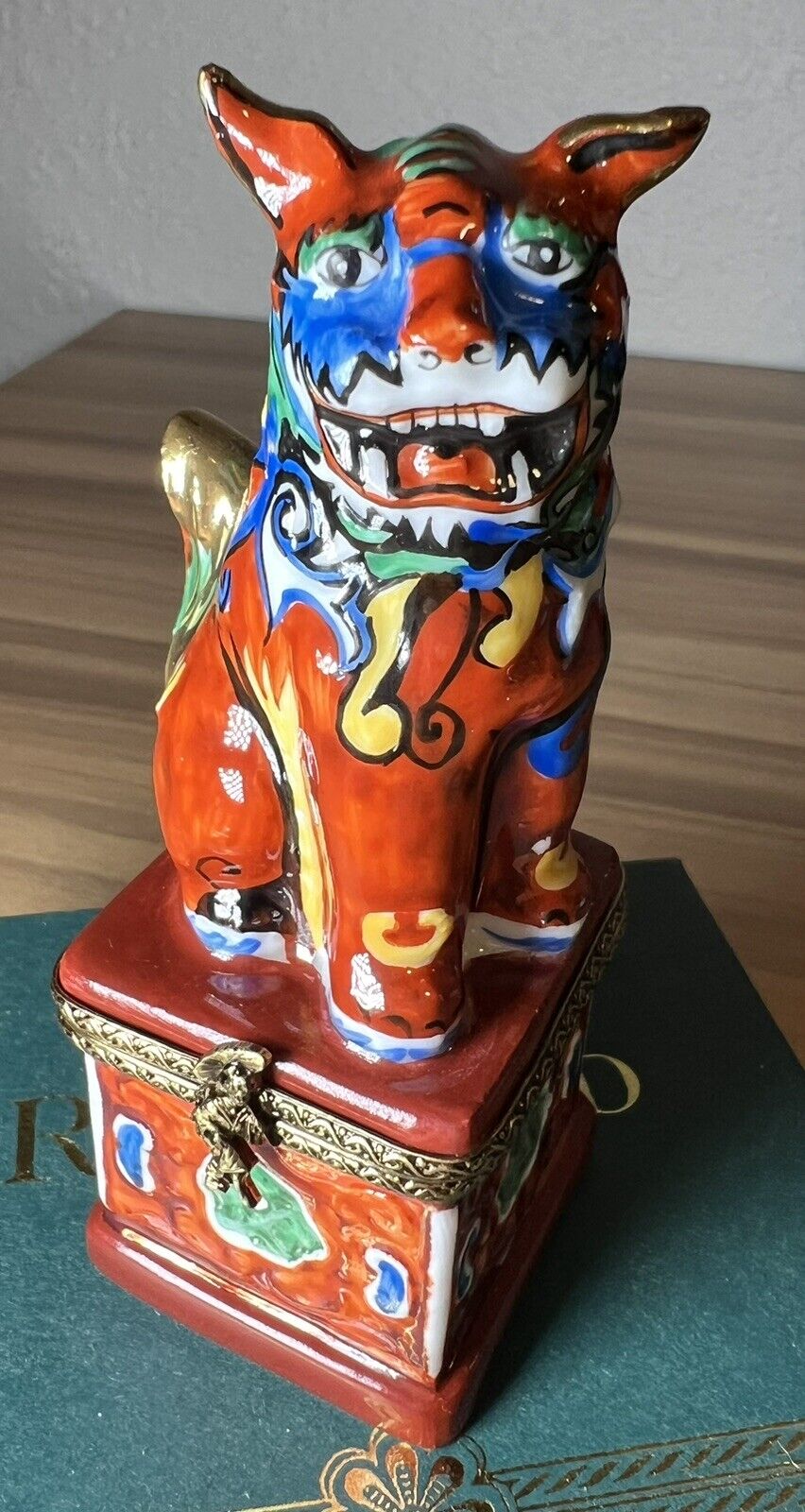 Rochard Limoges France Porcelain Trinket Box Chinese Foo Dog Guardian Lion