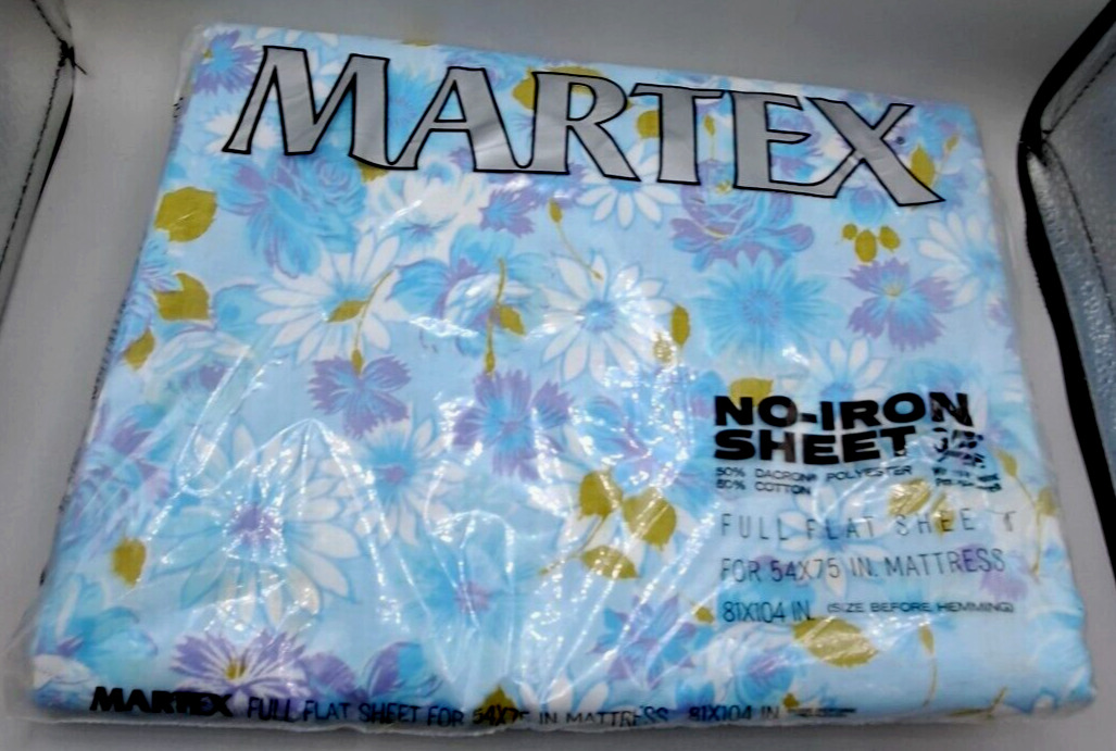 NOS Vtg Martex Full Double Flat Sheet Festival Pattern Abstract Floral Percale