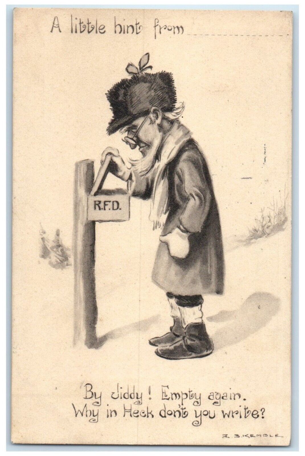 1913 Old Man Checking Mailbox Seattle Washington WA Panama Pacific Expo Postcard