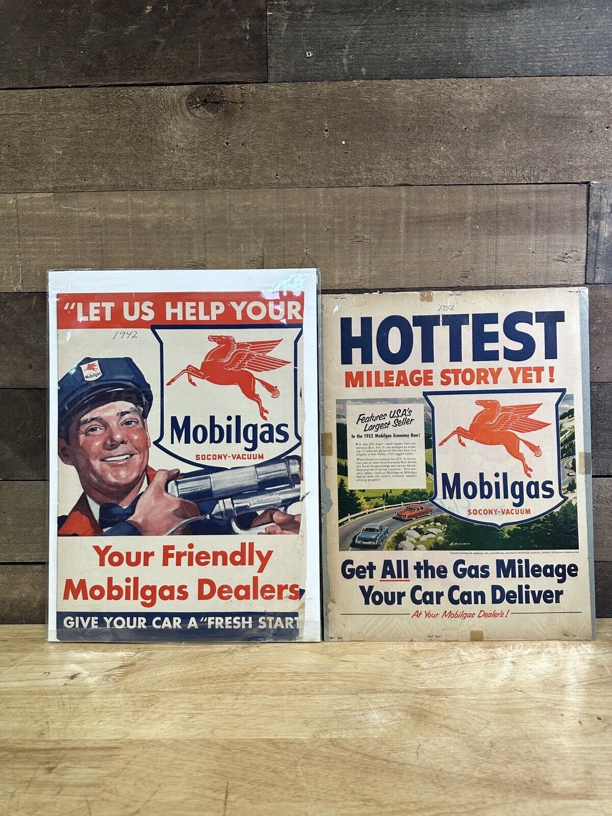 Vintage Pair Of 1952/1942 Mobilgas Socony-Vacuum/Goodyear Advertisements Color