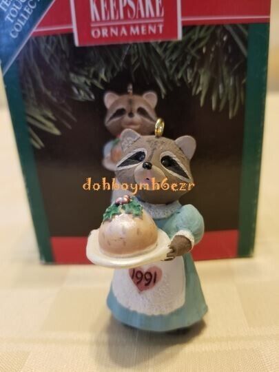 Hallmark 1991 Plum Delightful Raccoon Tender Touches Christmas Ornament