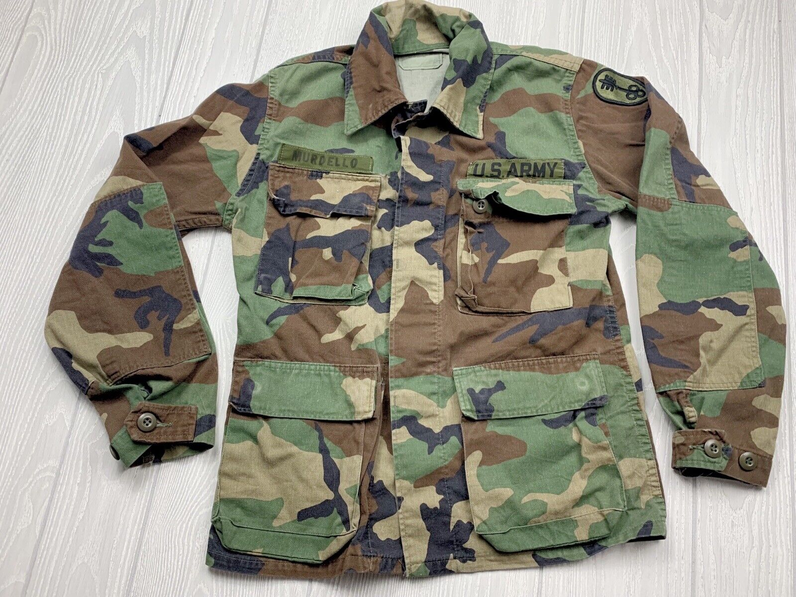 Vtg US Army Military Utility Combat Field Woodland Camouflage Men\'s X-SM Coat