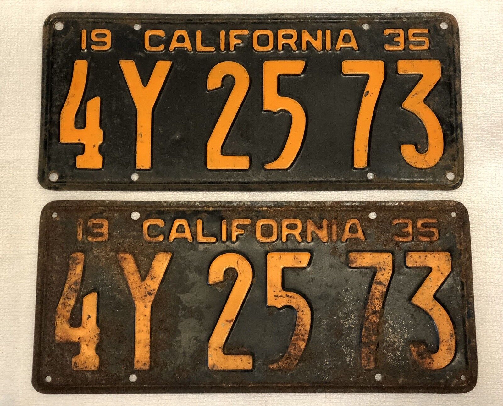 Pair of California 1935 YOM **DMV CLEAR** Black License Plates \'4Y2573\' Hot Rod