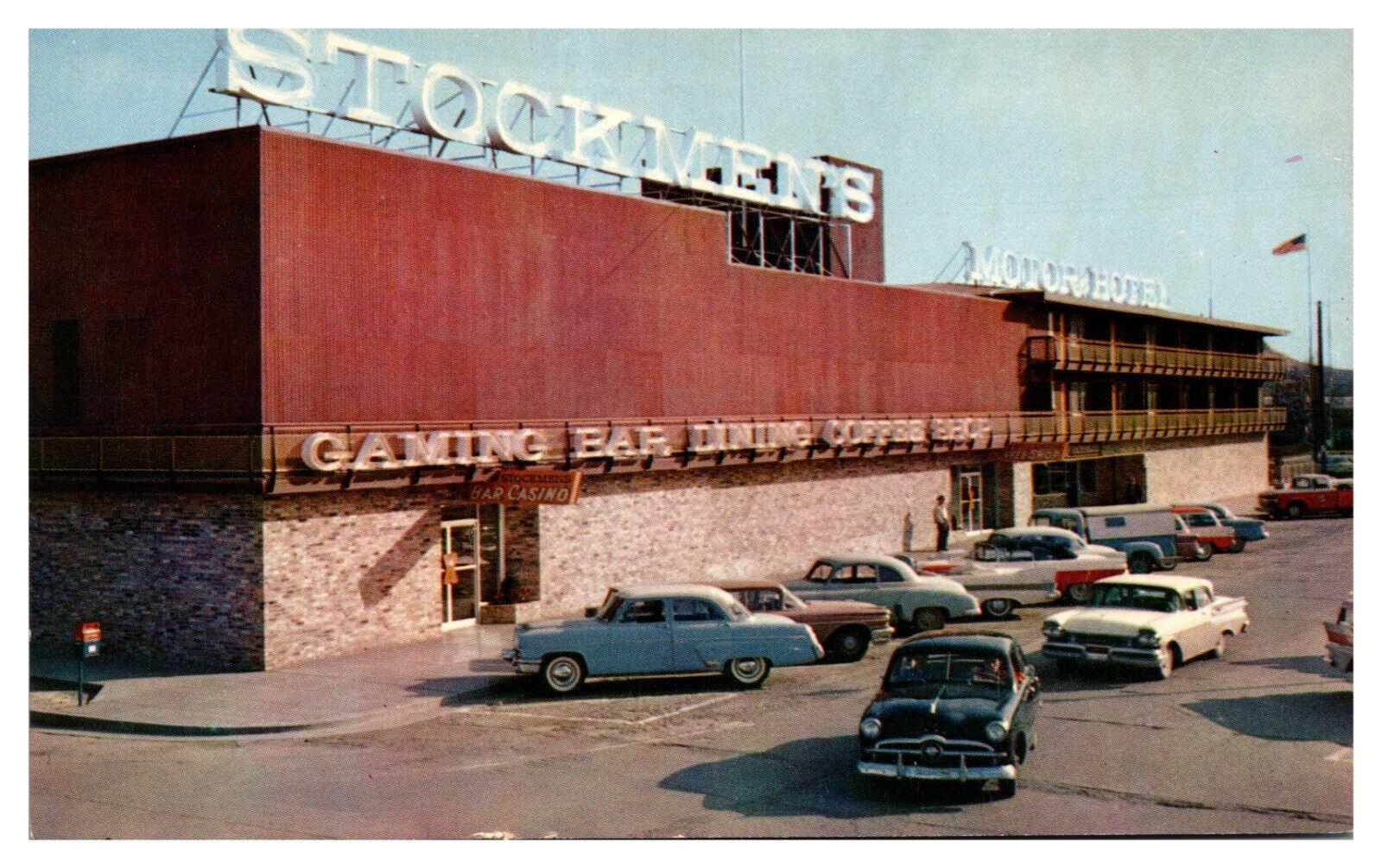 Elko Nevada Stockman's Motor Hotel Motel Mail Box 50s Cars 2 Tone Cars -A62