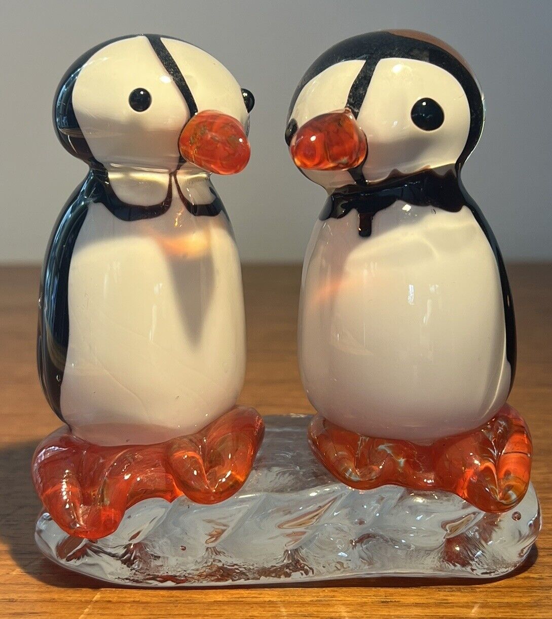 Vintage Best Buddies-art glass penguins winter  Handmade Hand blown Art Glass