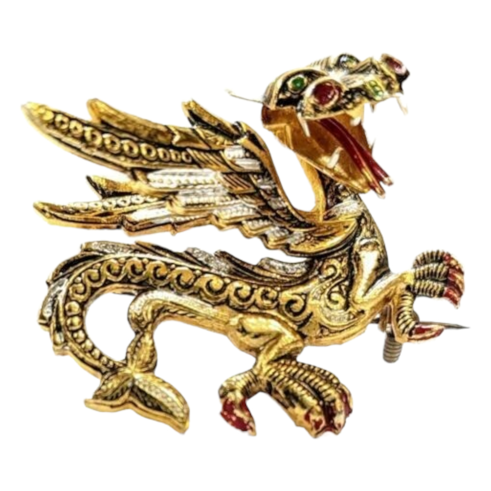 Dragon Brooch Pin Copper Ornate 2-Dimensional Spain Handcrafted Vintage Large