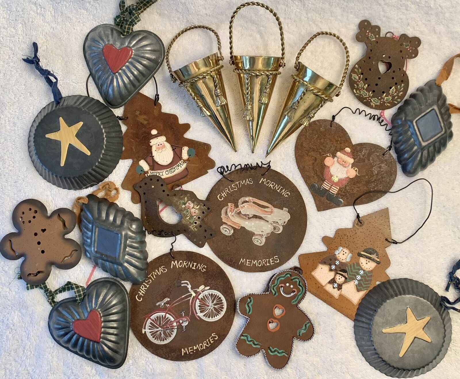 18 metal Christmas ornaments Rustic hand painted vintage baking tins