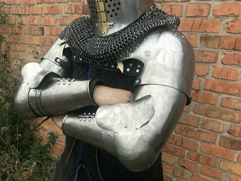 Medieval Knight Warrior Larp Pair Of Pauldrons With Hand Guard Bracers Set 18 Ga