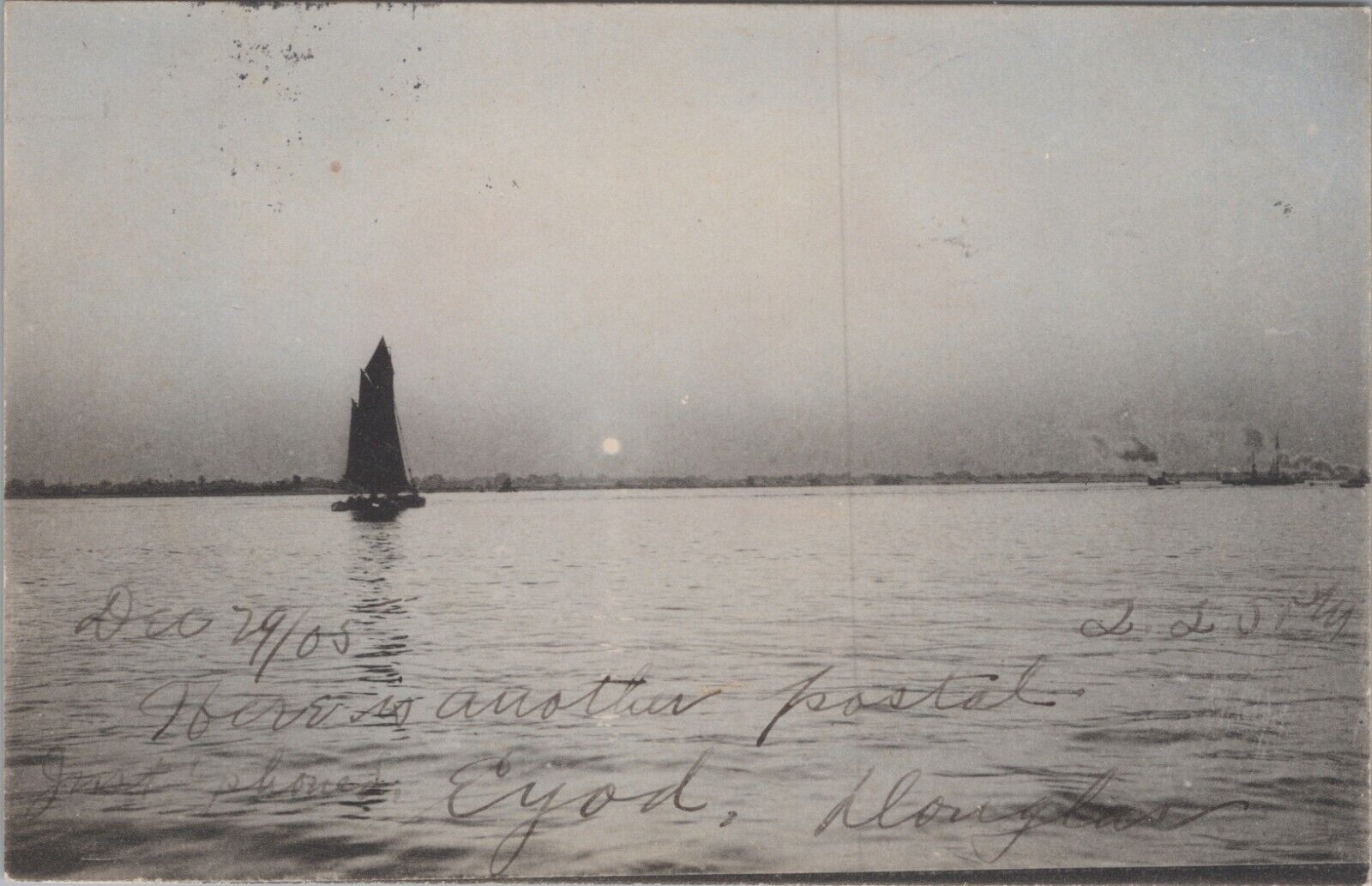 1905 Postcard Sailboat at Dusk Addressed to Long Island, NY 4794.3.5 MR ALE