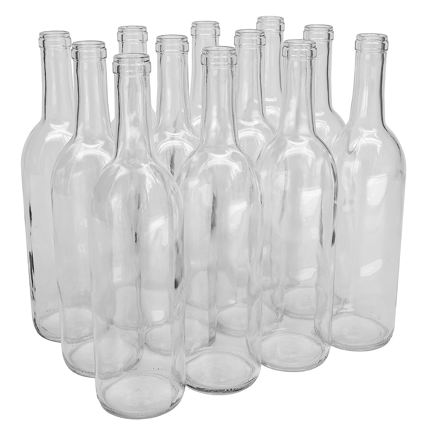 Empty Wine Bottles 750Ml Glass Bordeaux Decorations Flat-Bottomed Case of 12