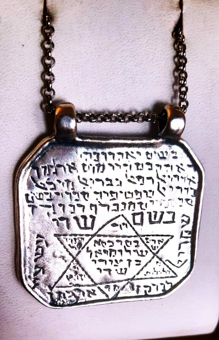 Vintage Kabbalistic Sterling Silver Necklace ,  Judaica, Jewish Amulet.