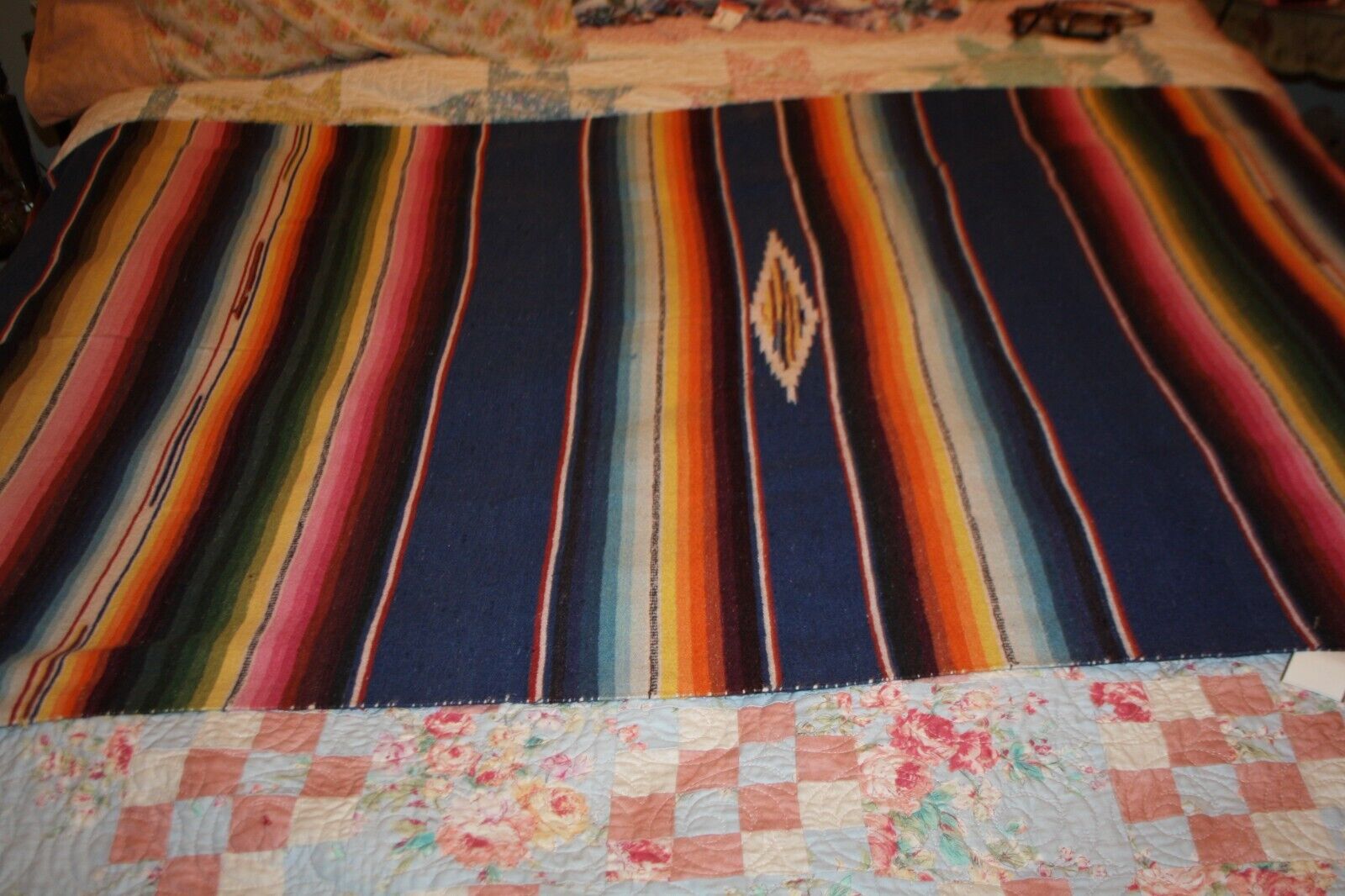 Vintage Southwest Fine Weave Wool 1940s Saltillo Serape Mexican 35”X 72” Blanket