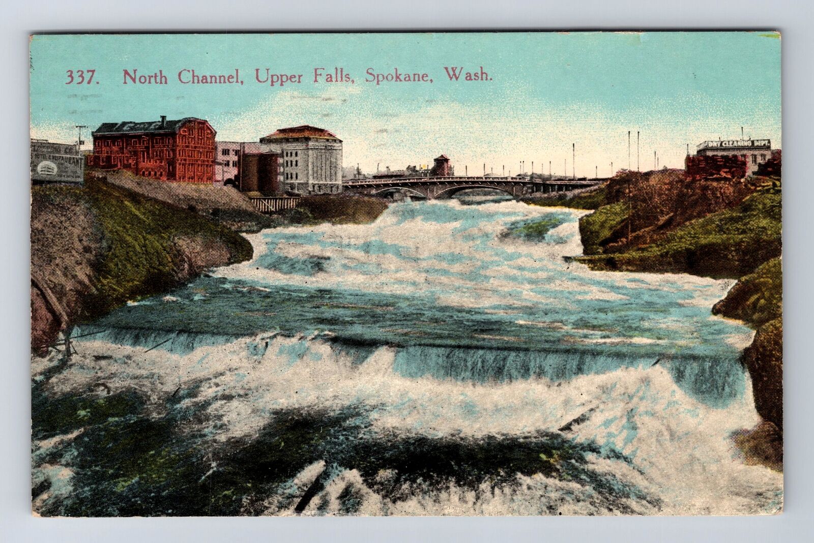 Spokane WA-Washington, North Channel, Upper Falls, Vintage Card c1913 Postcard