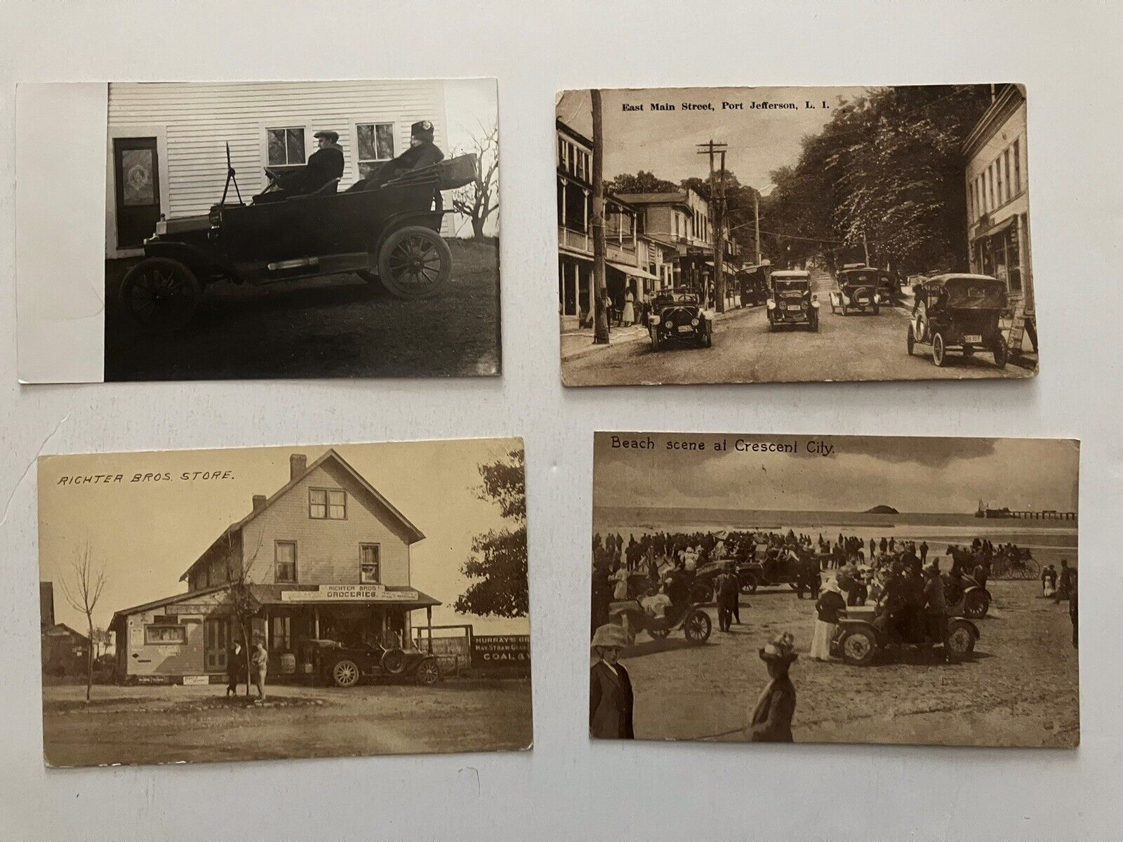 Rppc Lot Of 4 Car Postcards , Richter Bros, Beach, Port Jefferson, Early 1900’s
