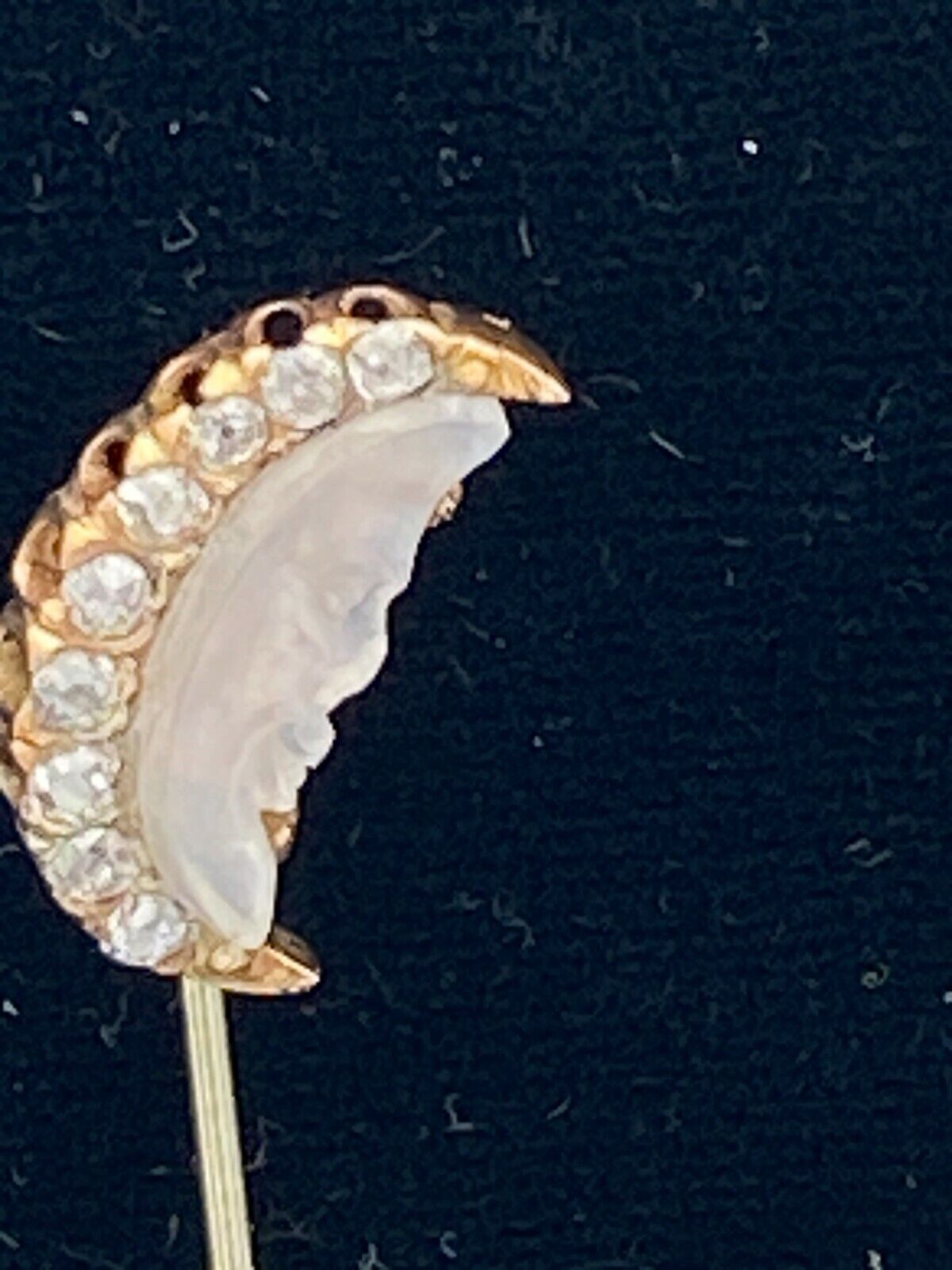 Antique Victorian 18K Stick Pin with 9 circular diamonds on a crescent moon