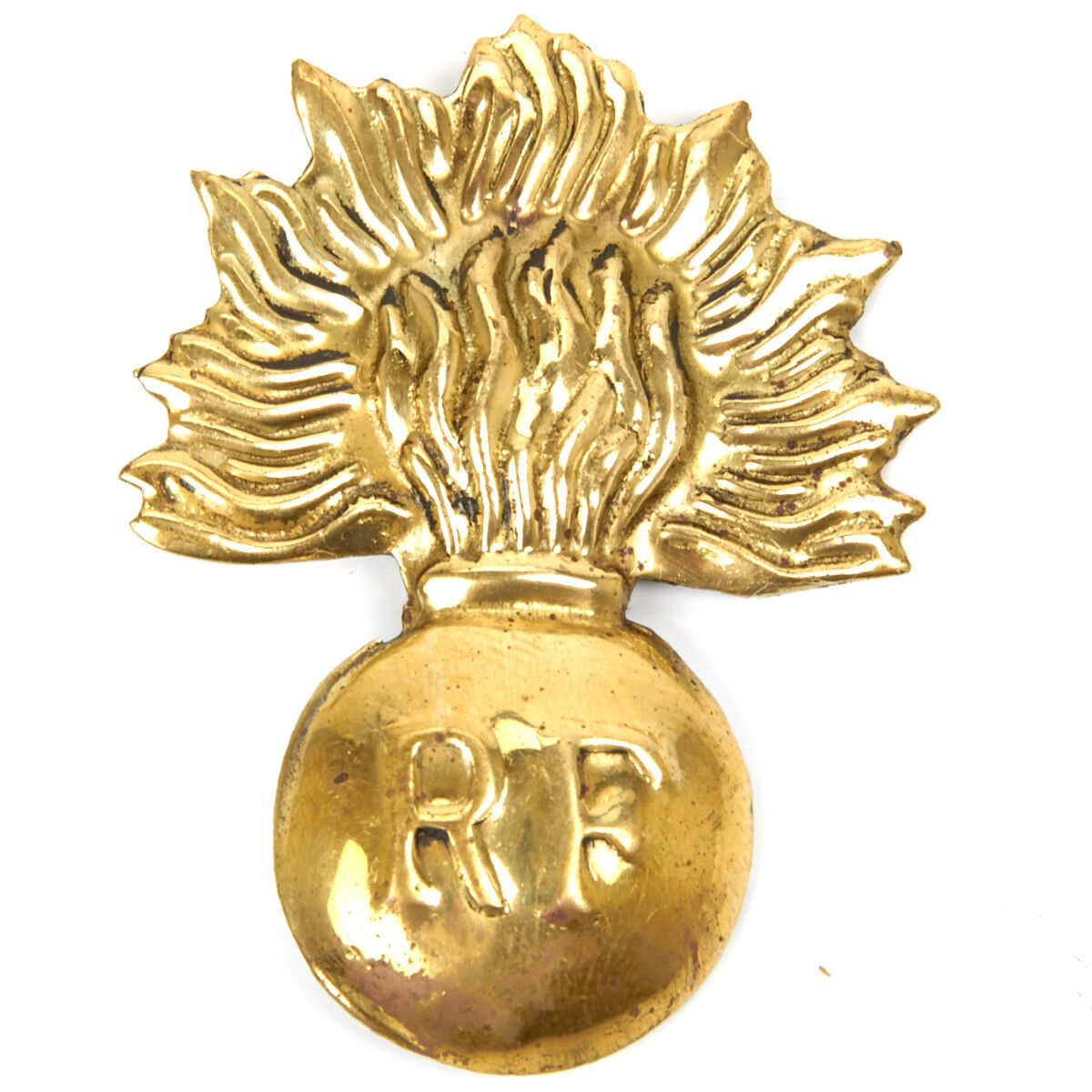 French WWI Adrian Helmet Era Flaming Bomb Brass Badge