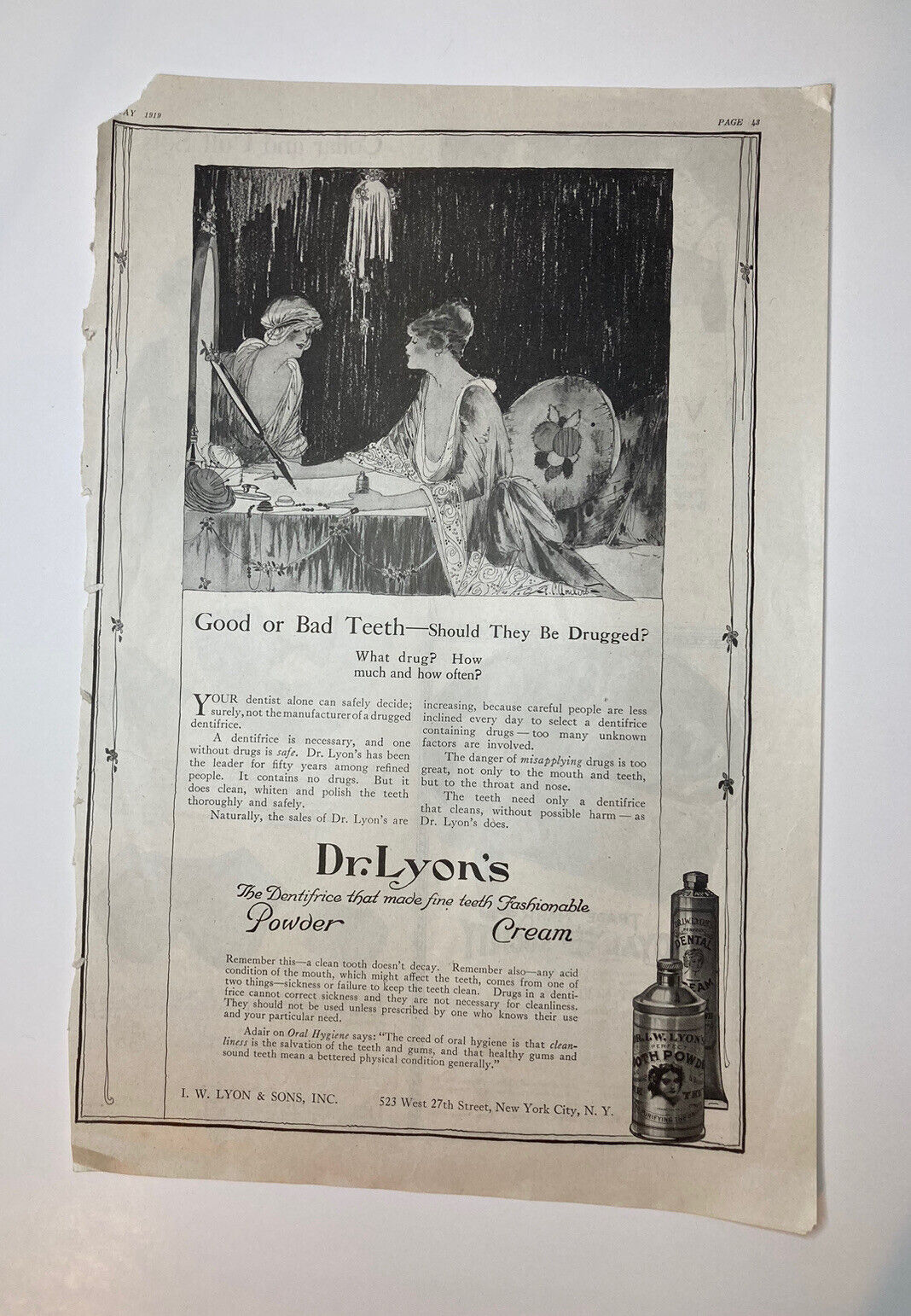 ANTIQUE 1919 Print Ad Good Or Bad Teeth - Should They Be Drugged? Dr. Lyon’s