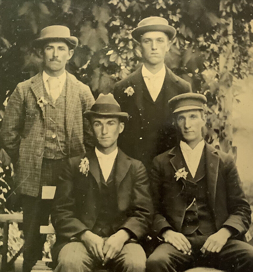 1800s Tintype Ferrotype Derby Hat Cap Fedora 4 Handsome Gay? Young Men Family
