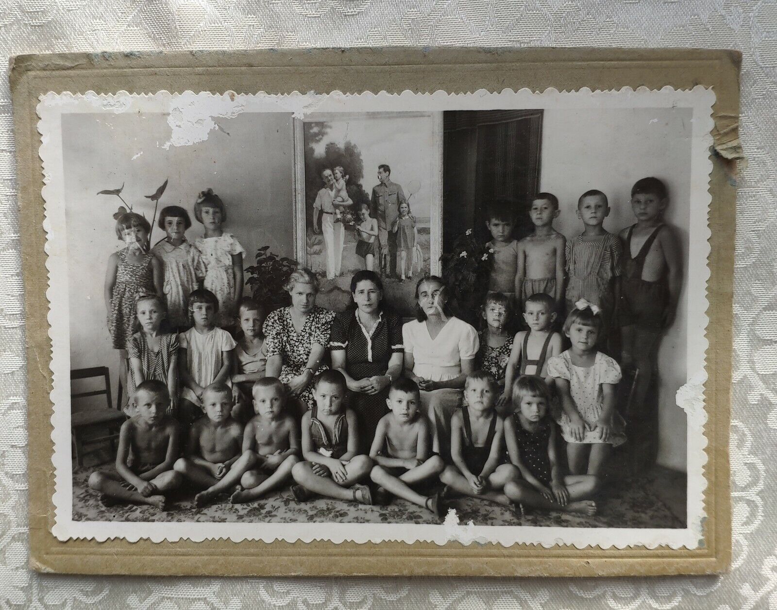 Original 1949 Vintage Soviet Old Photo small children in the orphanage.