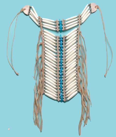 MED NATIVE INDIAN STYLE BONE BREAST CHEST PLATE  blue turquoise beads LEATHER
