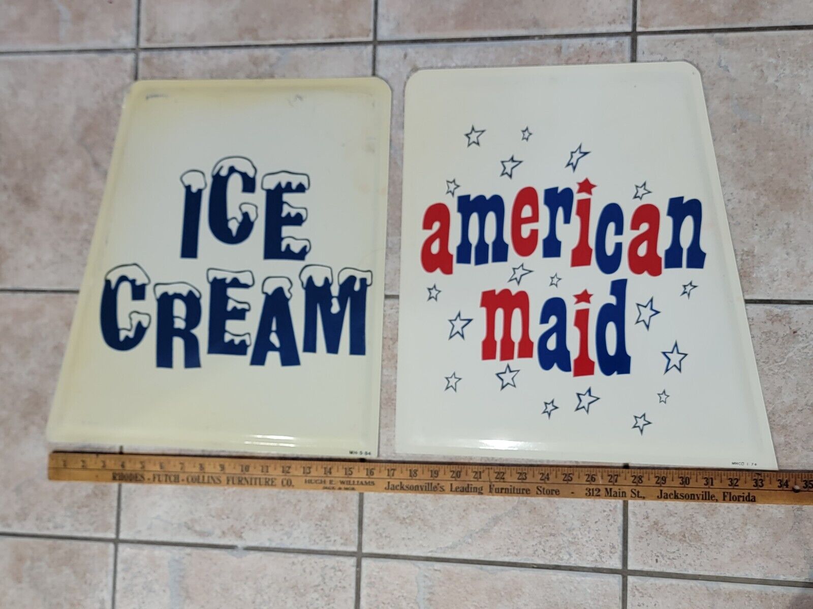 2 Vintage American Maid Ice Cream Truck Sign Dairy Farm Delivery Bicycle 