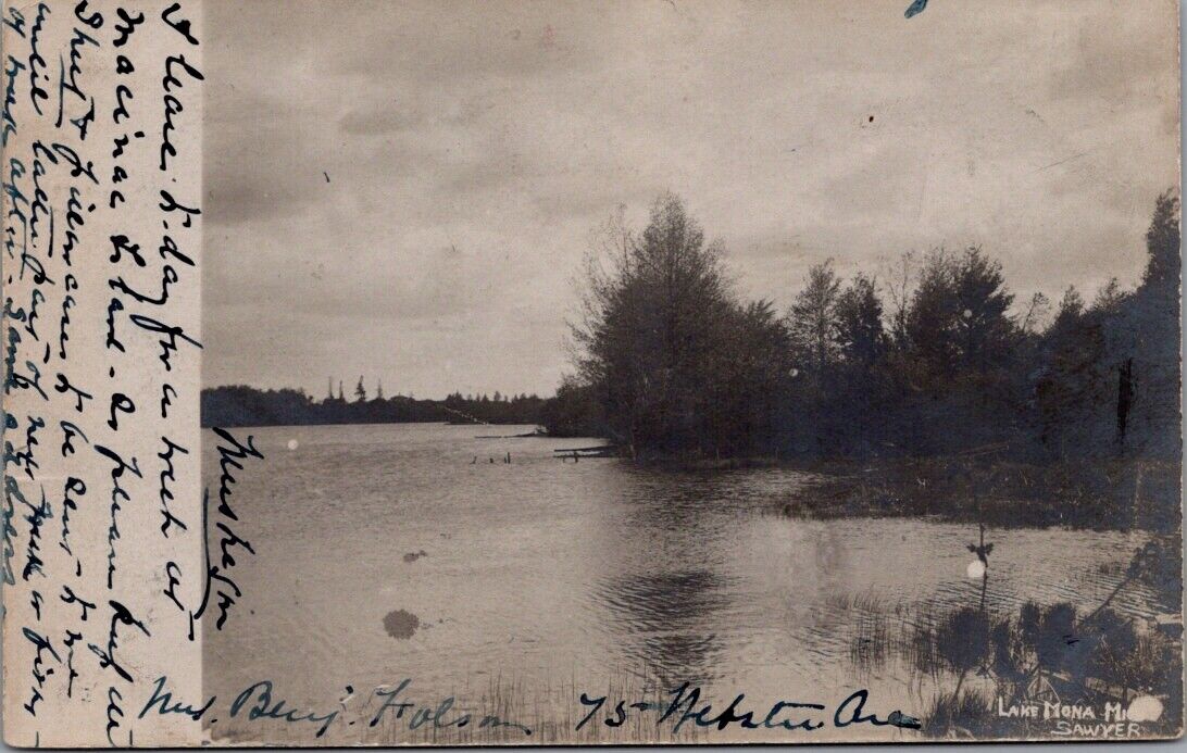 1906, Lake Mona, MUSKEGON, Michigan Real Photo Postcard