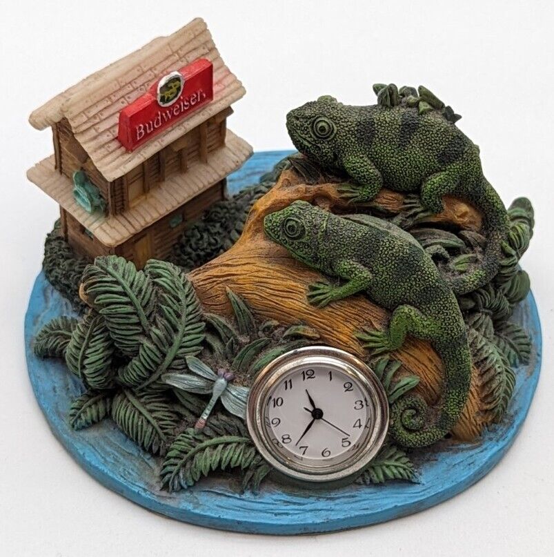 Budweiser Beer Lizards Louie & Frank Chameleons Clock Resin Figurine 1999
